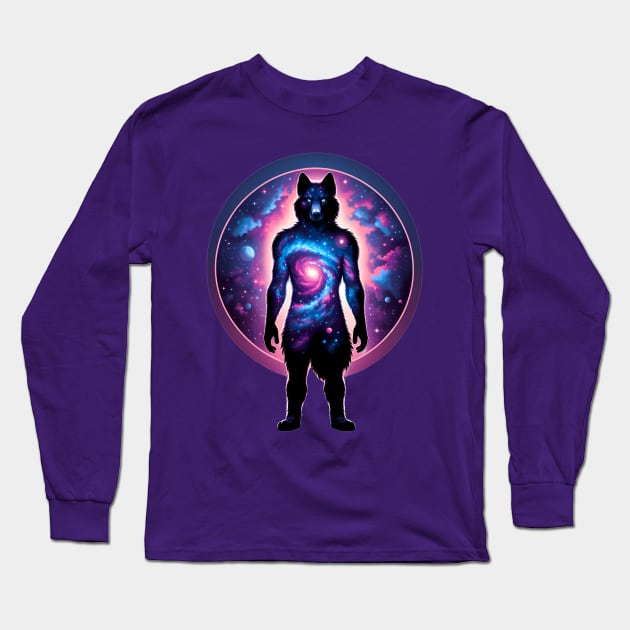 Anthro Furry Wolf Cosmic Space Art Long Sleeve T-Shirt by Blue Bull Bazaar